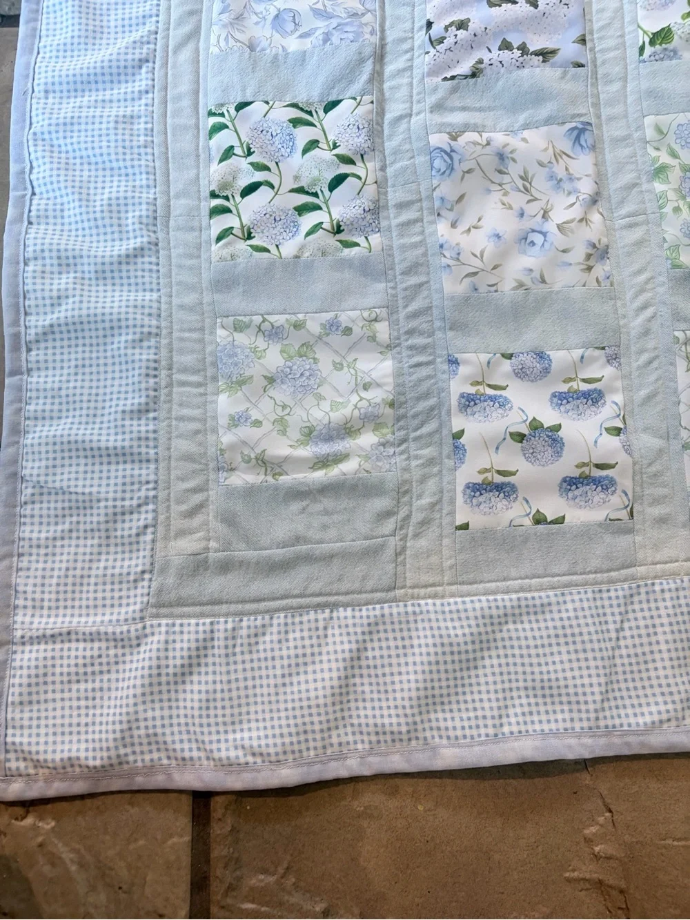 Shabby Chic Handmade Light Blue and White Patchwork Quilt - Home Bedding